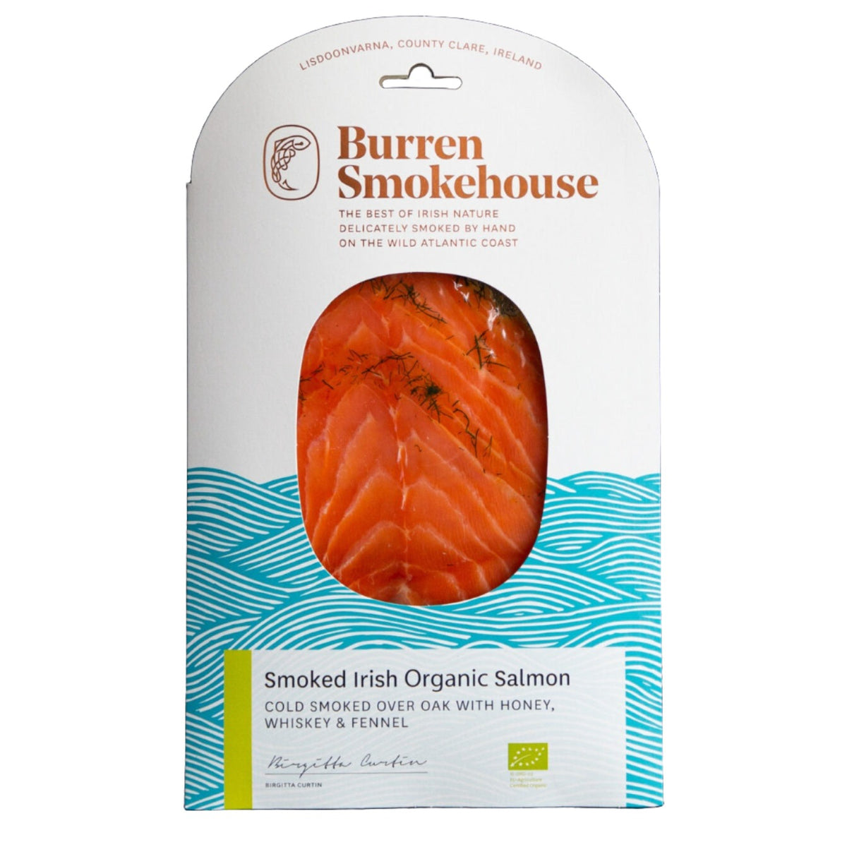 Burren Smokehouse Smoked Irish Organic Salmon with honey, whiskey &amp; fennel 140g