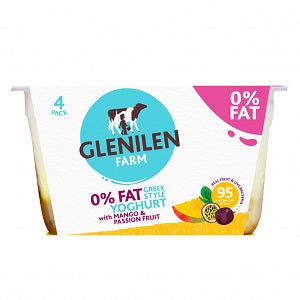 Glenilen Farm 0% Fat Greek Style Yoghurt with Mango &amp; Passionfruit 4x125g