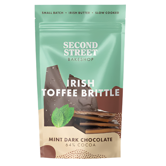 Second Street Bakeshop Irish Toffee Brittle Mint Dark Chocolate 64% Cocoa 90g